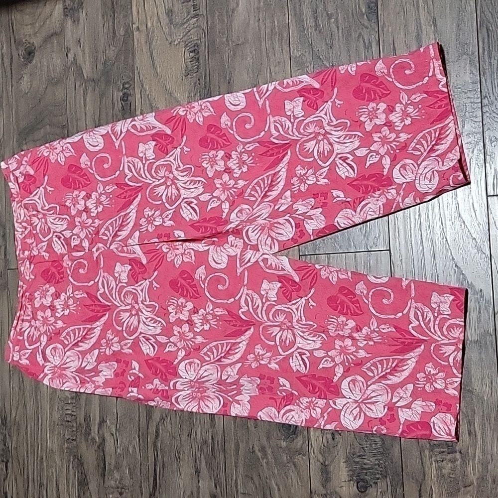 Women's pink cotton floral wide leg pants size 14
